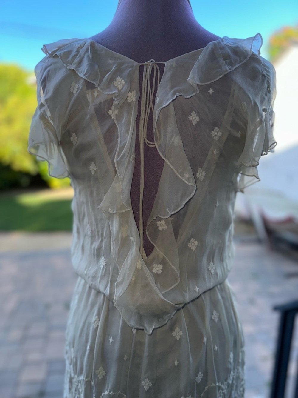 Sheer Ruffle V-Neck Mini Dress in Ivory - Picture 8 of 8